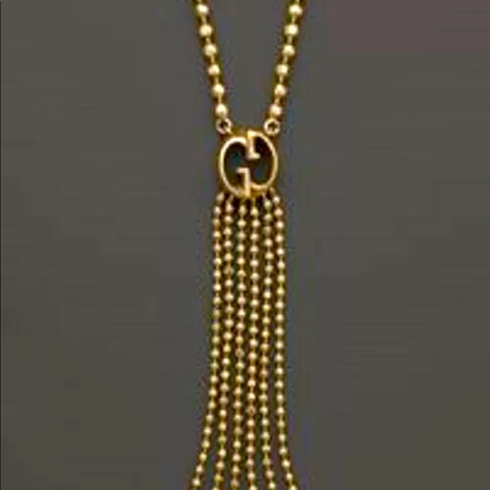 Gucci 18k Gold Double G Fringe Necklace, new